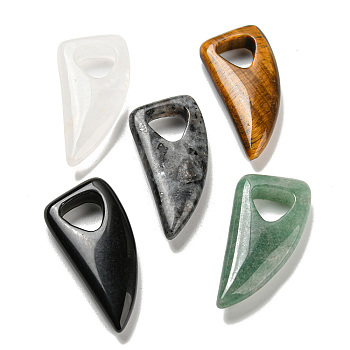 Natural Mixed Gemstone Pendants, Horn Charms, 41~43x20x7.5~8mm, Hole: 10.5~11mm