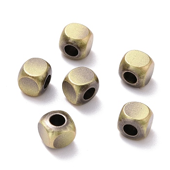 Tibetan Style Brass Beads, Cadmium Free & Lead Free, Cube, Brushed Antique Bronze, 5x5x5mm, Hole: 2.2mm
