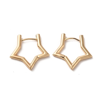 Brass Hoop Earrings, Star, Light Gold, 23x24.5mm