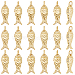 20Pcs Rack Plating Brass Pendants, Long-Lasting Plated, Cadmium Free & Lead Free, with Jump Rings, Fish Charms, Real 18K Gold Plated, 17.5x7x3mm, Hole: 3mm(KK-BBC0024-01)
