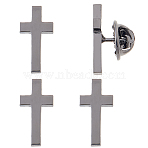 4Pcs Cross Brass Brooches, with Iron Pin, Black, 20x10mm(JEWB-FH0001-69EB)