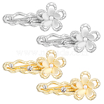 4Pcs 2 Colors Alloy Alligator Hair Clips, Flower, with Cat Eye and Rhinestone for Women, Mixed Color, 59x28x15.5mm, 2pcs/color(OHAR-HY0001-06A)
