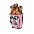Churro Know My Life Enamel Brooches, Alloy Lapel Pin Backs for Backpack Clothes, Black, Pink, 25x13.5mm(JEWB-I061-03EB)