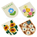 4Pcs 4 Styles Polyester Thread on Patches, Hot Melt Adhesive, Costume Accessories, Appliques, Arch with Flower Pattern, Mixed Color, 141x120x2.5mm, 1pc/style(PATC-FG0003-52)