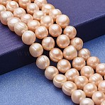 Natural Cultured Freshwater Pearl Beads Strands, Potato, Bisque, 9~11x9~10mm, Hole: 0.5mm, about 39pcs/strand, 13.8 inch(35cm)(PEAR-P060-24B-01)