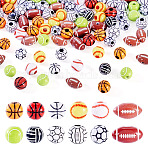 120Pcs 12 Styles Sports Style Acrylic Beads, Mixed Shapes, Mixed Color, 9~18x10~16.5x9~12mm, Hole: 2.5~4mm, 10pcs/style(MACR-TA0002-28)