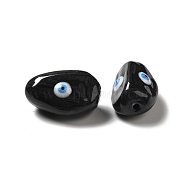 Opaque Glass Beads, with Enamel, Oval with Evil Eye, Black, 19~20x10.5~13x10~11mm, Hole: 1.4mm(GLAA-E039-01A)