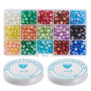 DIY Bracelets Makings, with Baking Painted Crackle Glass Round Beads, Crystal String Bead Cord and Plastic Bead Storage Containers, Mixed Color, 8mm, Hole: 1.3~1.6mm, about 450pcs/box(DIY-YW0001-38)
