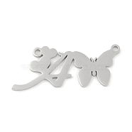 Non-Tarnish 304 Stainless Steel Pendants, Letter & Butterfly Charms, Letter A, 11x27x0.9mm, Hole: 1.2mm(STAS-L279-002P-A)