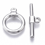 304 Stainless Steel Toggle Clasps, Ring, Stainless Steel Color, Ring: 18x14x3mm, Hole: 1.2mm, Inner Diameter: 10mm, Bar: 24x7x3mm, Hole: 1.6mm(STAS-N087-21)