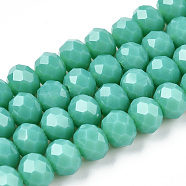 Opaque Solid Color Glass Beads Strands, Faceted, Rondelle, Light Sea Green, 6x5mm, Hole: 1mm, about 85~88pcs/strand, 16.1~16.5 inch(41~42cm)(EGLA-A034-P6mm-D31)