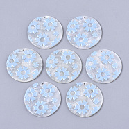 Cellulose Acetate(Resin) Pendants, 3D Printed, Flat Round, Flower Pattern, Light Sky Blue, 39x2.5mm, Hole: 1.6mm(KY-S163-019B)