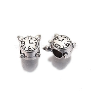 Tibetan Style Alloy European Beads, Large Hole Beads, Cadmium Free & Lead Free, Alarm Clock, Antique Silver, 11x10x7.5mm, Hole: 4.5mm, about 518pcs/1000g(TIBE-S314-102AS-RS)