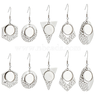 20Pcs 5 Style Hexagon & Teardrop & Flat Round & Polygon 304 Stainless Steel Dangle Earring Settings, with Round Cabochon Settings & 40Pcs Plastic Ear Nuts, Mixed Patterns, Tray: 12mm, 42~48mm, Pin: 0.7mm, 4Pcs/style(FIND-BBC0002-50)