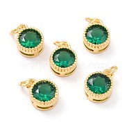 Real 18K Gold Plated Brass Inlaid Cubic Zirconia Charms, with Jump Ring, Long-Lasting Plated, Flat Round, Green, 9.5x7x4mm, Jump Ring: 4x0.5mm, 2.5mm Inner Diameter(ZIRC-L100-081G-01)