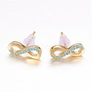 Brass Micro Pave Cubic Zirconia Stud Crawler Earrings, Climber Earrings, Infinity, Golden, 6x13x2mm, pin: 0.6mm(EJEW-P119-14G)