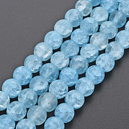 Crackle Glass Beads Strands, Dyed & Heated, Frosted, Round, Cornflower Blue, 8mm, Hole: 1.2mm, about 50~51pcs/strand, 15.35 inch(39cm)(X-GLAA-S192-D-008C)