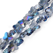 Electroplate Transparent Glass Beads Strands, AB Color Plated, Half Plated, Faceted, Butterfly, Cornflower Blue, 8x10x6mm, Hole: 1mm, about 100pcs/strand, 28.74 inch(73cm)(EGLA-N002-20A-D03)