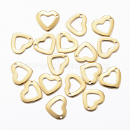 201 Stainless Steel Open Heart Charms, Cut-Out, Hollow, Golden, 10x11x1mm, Hole: 1mm(STAS-H557-37G)