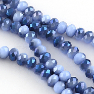 Electroplate Glass Faceted Rondelle Bead Strands, Half Blue Plated, Lavender, 4x3mm, Hole: 1mm, about 150pcs/strand, 18.9 inch(EGLA-Q055-4mm-11)