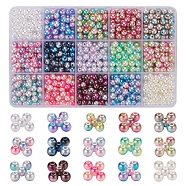 900Pcs 15 Style Rainbow ABS Plastic Imitation Pearl Beads, Gradient Mermaid Pearl Beads, Dyed, Round, Mixed Color, 5.5~6x5~5.5mm, Hole: 1.5~2mm, 60pcs/style(OACR-YW0001-13)