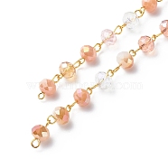 Handmade Electroplate Glass Faceted Rondelle Beaded Chains, with Iron Eye Pins, Unwelded, Light Salmon, 13.5x8mm, about 3.28 Feet(1m)/Box(AJEW-SZ0002-41G)
