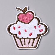 Computerized Embroidery Cloth Iron on/Sew on Patches, Costume Accessories, Appliques, for Backpacks, Clothes, Cup Cake, Pink, 82x72.5x1.5mm(DIY-F043-13)