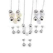 (Jewelry Parties Factory Sale), 304 Stainless Steel Jewelry Sets, Necklaces and Stud Earrings, with Faceted Glass Beads, Stainless Steel Color, 16.1 inch(41cm), 8mm, Pin: 0.7mm(SJEW-F188-06P)