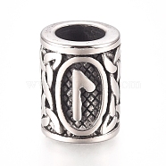 304 Stainless Steel European Beads, Large Hole Beads, Column with Runes/Futhark/Futhor, Antique Silver, 13.5x10mm, Hole: 6mm(OPDL-G010-07AS-11B)