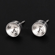 304 Stainless Steel Stud Earring Settings, for Pointed Back Rhinestone, Silver, Fit for 6mm Rhinestone, 14.5x7mm, Pin: 0.8mm(STAS-I088-H-02S)