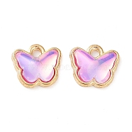 Rack Plating Alloy Glass Charms, Butterfly, Golden, Violet, 9x9.5x3.5mm, Hole: 1mm(FIND-Q099-07G-01)