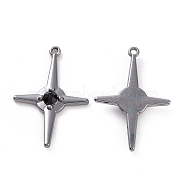 Rack Plating Alloy Black Glass Pendants, Cadmium Free & Lead Free & Nickle Free, Faceted, Star Charms, Gunmetal, 34x23x4mm, Hole: 1.4mm(FIND-I037-06B-02)