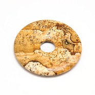 Donut/Pi Disc Natural Gemstone Pendants, Picture Jasper, Donut Width: 12mm, 30x5mm, Hole: 6mm(G-L234-30mm-11)