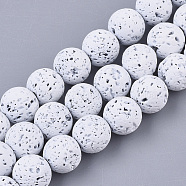 Spray Painted Natural Lava Rock Beads Strands, Round, White, 10~11mm, Hole: 1.4mm, about 37~39pcs/Strand, 14.96 inch(38cm)(G-N0324-D-10)