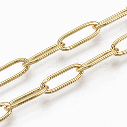 PVD Vacuum Plating 304 Stainless Steel Paperclip Chains, Drawn Elongated Cable Chains, Soldered, Real 18K Gold Plated, 12x4x1mm, about 39.37 inch(1m)/strand(CHS-S006-JN957-2)