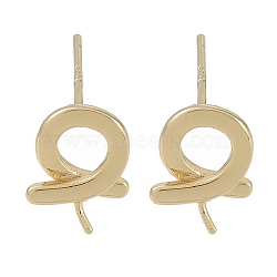 Brass Stud Earring Findings, with 925 Sterling Silver Pin, Ring, Real 18K Gold Plated, 11x8.5mm, Pin: 11.5x0.7mm & 2.7x0.8mm(KK-G497-31G)