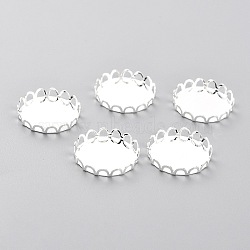 304 Stainless Steel Cabochon Settings, Lace Edge Bezel Cups, Flat Round, Silver, 19x3mm Tray: 18mm(STAS-Y001-09D-S)