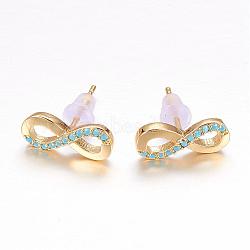 Brass Micro Pave Cubic Zirconia Stud Crawler Earrings, Climber Earrings, Infinity, Golden, 6x13x2mm, pin: 0.6mm(EJEW-P119-14G)