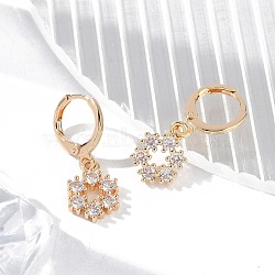 Brass Micro Pave Clear Cubic Zirconia Leverback Earrings, Rack Plating, Long-Lasting Plated, Lead Free & Cadmium Free, Flower, Golden, 26.5x9.5mm(EJEW-K300-12G)