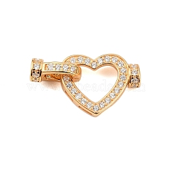 925 Sterling Silver Micro Pave Clear Cubic Zirconia Fold Over Clasps, Heart, Real 18K Gold Plated, 16x10.5x3.5mm, Hole: 4.5x2.5mm(STER-P060-42G)