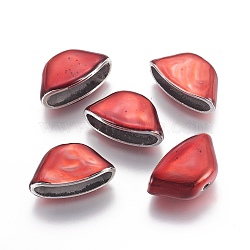 Alloy Enamel Beads, Silver Color Plated, Red, 16x22x11mm, Hole: 2mm(PALLOY-P134-02A)