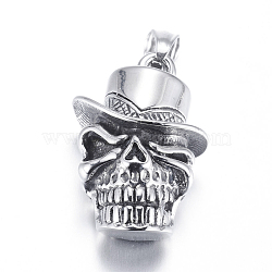 304 Stainless Steel Pendants, Skull, Antique Silver, 35x23x14mm, Hole: 5x8mm(STAS-E140-B09)
