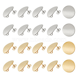 304 Stainless Steel Stud Earring Findings, with Loop, Curved, Flat Round, Golden & Stainless Steel Color, 20mm, Hole: 3mm, Pin: 0.8mm, 10pcs/color, 20pcs/box(STAS-UN0001-04)