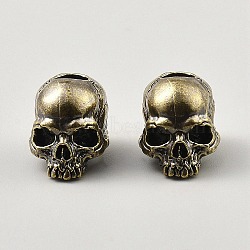 Brass EDC European Beads, Parachute String Beads, Large Hole Beads, for Knife Lanyard Keychain Bracelet, Skull, Antique Bronze, 16x14x18mm, Hole: 6mm(KK-WH0044-157B)