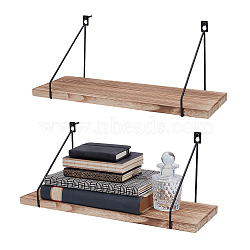 Wooden & Iron Wall Mounted Shelf, Wall Floating Shelves for Bedroom Living Room Storage Decoration, Rectangle, Tan, 400x147x167mm(AJEW-WH0270-948)