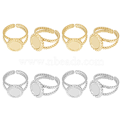 8Pcs 2 Colors 304 Stainless Steel Open Cuff Ring Settings, Oval, Golden & Stainless Steel Color, US Size 7(17.3mm), Tray: 15x13mm, 4Pcs/color(RJEW-UN0002-74)