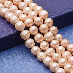 Natural Cultured Freshwater Pearl Beads Strands, Potato, Bisque, 9~11x9~10mm, Hole: 0.5mm, about 39pcs/strand, 14.76 inch(37.5cm)(PEAR-P060-24B-01)