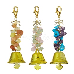 Gemstone Chips & Alloy Bowknot Kcychain, with Iron Bell and Alloy Lobster Claw Clasps, 75mm, 3pcs/set(HJEW-JM01313)