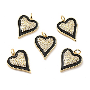 Rack Plating Brass Micro Pave Clear Cubic Zirconia Pendants, Long-Lasting Plated, Lead Free & Cadmium Free & Nickel Free, with Enamel, Heart, Real 18K Gold Plated, 20x16x3mm, Jump Ring: 5x1mm, 3mm Inner Diameter