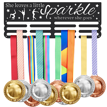 Word She Leaves A Little Sparkle Wherever She Goes Fashion Iron Medal Hanger Holder Display Wall Rack, with Screws, Star Pattern, 150x400mm